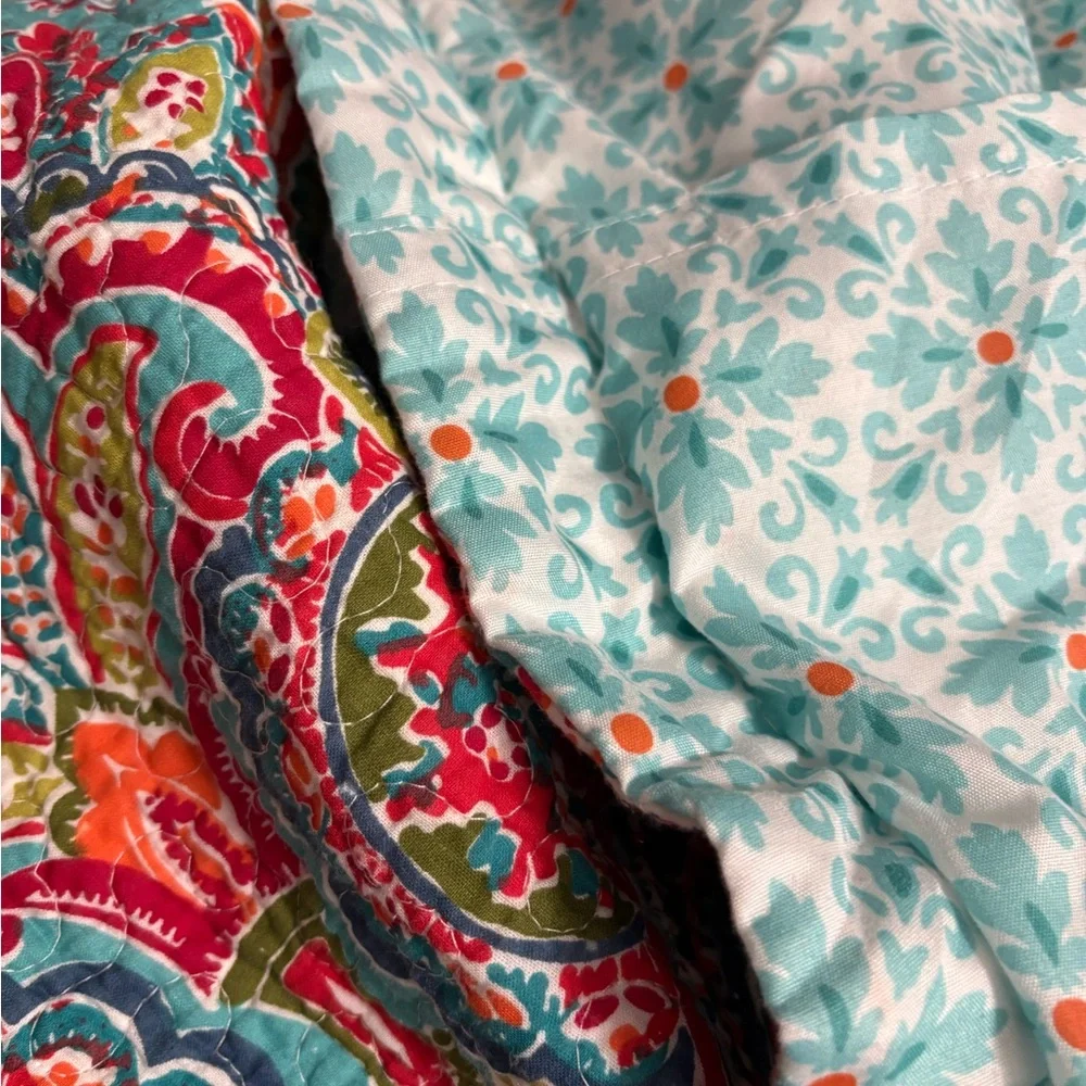 FLORAL COTTON QUILT SHAMS REVERSIBLE LARGE EUROPEAN 36” X 20”